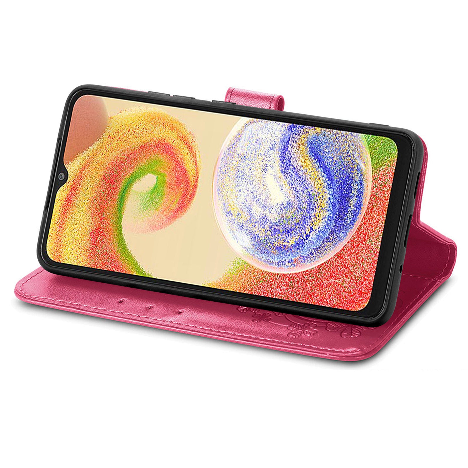 Anti-drop Phone Cover For Samsung Galaxy A04 4G (164.4 x 76.3 x 9.1 mm) PU Leather Four-leaf Clover Imprinted Phone Case Stand Wallet with Wrist Strap Anti-drop Phone Cover For Samsung Galaxy A04 4G (164.4 x 76.3 x 9.1 mm) PU Leather Four-leaf Clover Imprinted Phone Case Stand Wallet with Wrist Strap